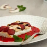 Dos de cabillaud en écailles de Champignons LOU & Chorizo